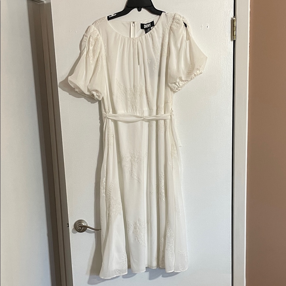 DKNY Cream Embroidered Midi Dress